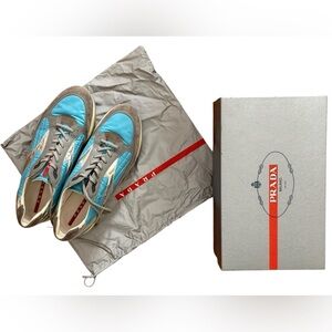 Men’s Prada Turquoise and Taupe Sneakers size 12 with box and dust bag